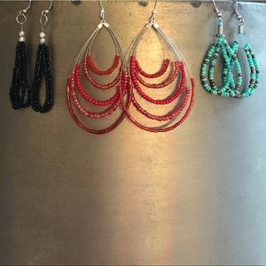 3 pairs of boho beaded, hook earrings